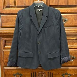 Gap Women’s Blazer Size 12 Pinstripe with navy and red polka dot sleeve cuff